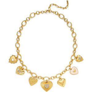 Gold Heart Charm Necklace Women 20 inch Brass Romantic Jewelry Gift